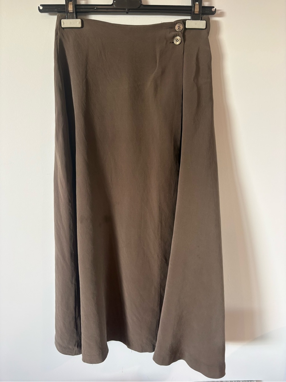 VINTAGE 100% SILK Brown Flowy A-Line Midi Skirt